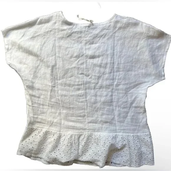 NWT SPAZIOCHIC Italy‎ Made 🇮🇹 100% LINEN crew neck Cap sleeve Peplum Top L - Picture 2 of 7
